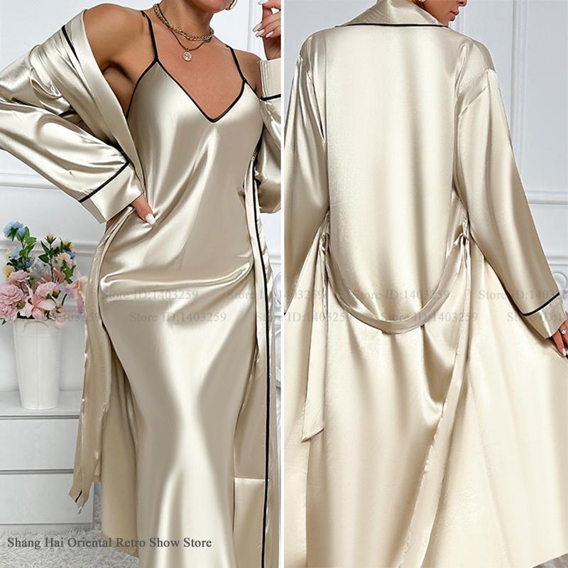 Summer Nights Clothing - Sexy Long Twinset Robe Set Chemise