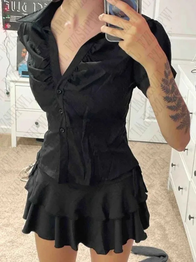Womens Y2K Grunge Blouse Gothi - огляд і ціна Summer Grunge Clothing