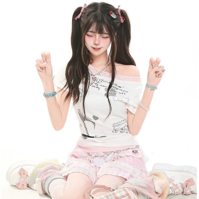 Kimutomo Women T Shirts Polka  - огляд і ціна Summer Grunge Clothing
